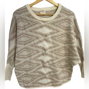 Kerisma Women’s Oversized Wool Blend Boho Ribbed Knit Beige Brown Sweater M/L